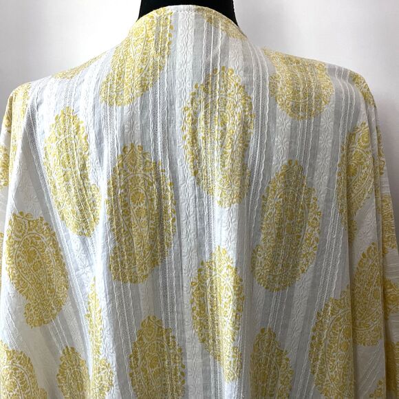 Vince Camuto Wm's Butter Yellow Flowy Kimono Open Front Fringe‎ Cardigan OS Wrap - Picture 6 of 7